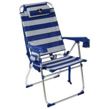 Silla Plegable con Reposacabezas Azul/Blanco A rayas