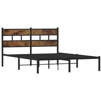 Cama solar sin Materia Metal Smoke Oak 150x200 cm, Estructura de cama sin colchón metal roble ahumado 150x200 cm, Marrón
