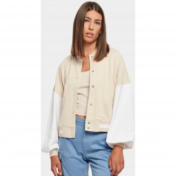 Women's Oversized Two-Tone College Terry Jacket in Soft Seagrass/White 5XL
