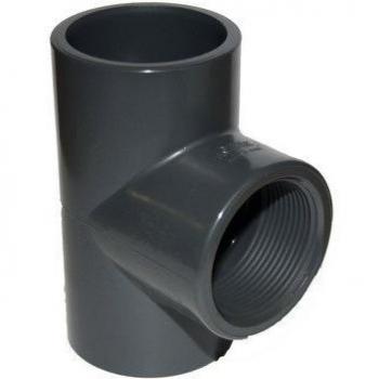Conector en T 90° PVC-U 10 bar, gris, Ø 20 mm x 1/2 x 20 mm (PN10)