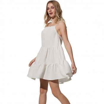 Vestido corto de playa con volantes y lazo fruncido de Ysabel Mora