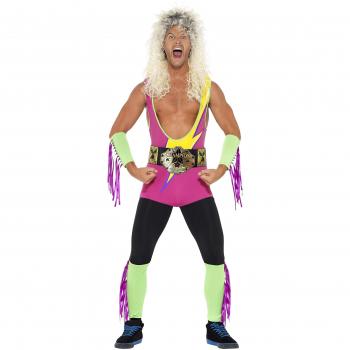 Disfraz de Luchador Retro para Hombre, Talla XL, Multicolor, Spandex 80s