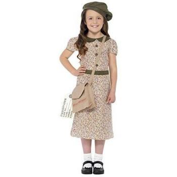 Smiffys-27533L Disfraz de niña evacuada, Estampado, con Vestido, Cartera, Etiqueta de identific, Color, L-Edad 10-12 años