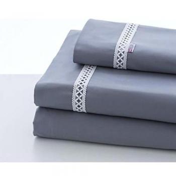 ESTELIA - Juego de sábanas Lace Color Acero - Cama de 135/140 cm