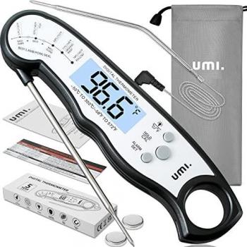 Amazon Brand - Umi Termómetro de Cocina, 2 en 1 Termómetro carne Digital de Lectura Instantánea, 2 Sonda, Etroiluminación LCD, La Temperatura Alarma, Profesional Termometro Cocina para Barbacoa, Negro