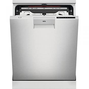 AEG FFB83816PM Lavavajillas ComfortLift 14 cubiertos, Tercera bandeja cubiertos, Programa anti-bacterias, Display LCD, 10 programas a 5 temperaturas, 42 dBA, Inicio diferido, Inox, 60 cm, Clase D