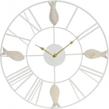 Reloj de Pared Metal Marrón Blanco Madera MDF Mediterráneo Peces