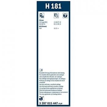 Limpiaparabrisas BOSCH 3 397 015 447 - Tipo: Limpiaparabrisas, Longitud: 650 mm (26 pulgadas), Tecnología: Aerodinámica, Material del soporte: Metal y plástico,