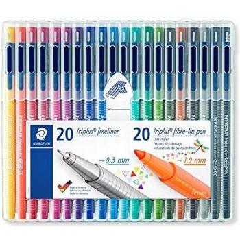 Pack Combinado Staedtler Triplus: 40 Rotuladores Fineliner y Colour, Punta Fina 0.3mm y Punta de Fibra 1mm, con Capuchón Clip - Variedad de Colores