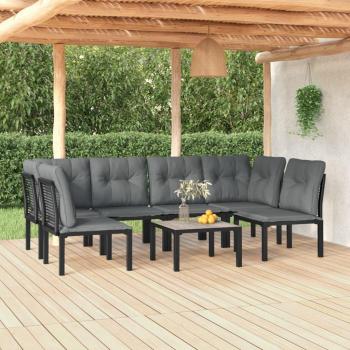 7-Piece Black and Grey Poly Rattan Garden Lounge Set