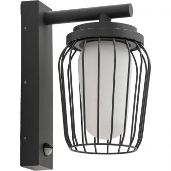 Aplique de exterior Lucande Chandan con sensor, 30 cm, aluminio negro, moderno, 1 llama E27