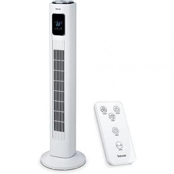 Ventilador de Torre Beurer LV 200 - Oscilante, con Temporizador y Control Remoto, Altura 91 cm, Color Blanco