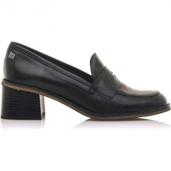 MTNG Mocasines de Piel Lys para Mujer en Color Negro con Tacón Ancho y Punta Redonda