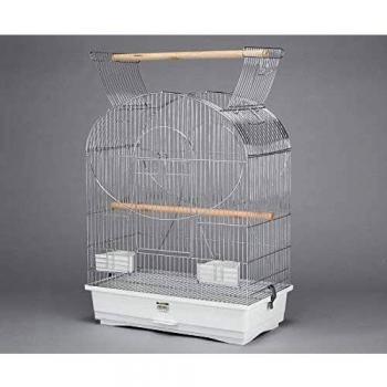 Aroa Cromo - Jaula Grande para Pájaros - 49,5x28,5x65 cm - Ideal para Especies de Pájaros de Tamaño Grande - Incluye 2 Comederos Interiores y 2 Posaderos - Alamber
