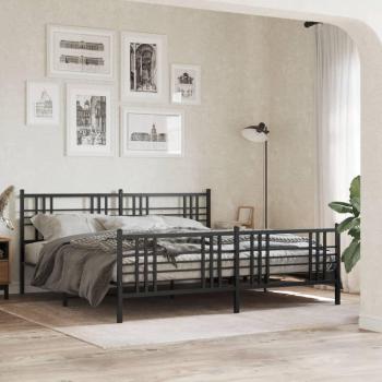 Cama solar sin Materum con Pediera Black Metal 180x200 cm, Estructura de cama cabecero y estribo metal negro 180x200 cm Vidaxl Negro
