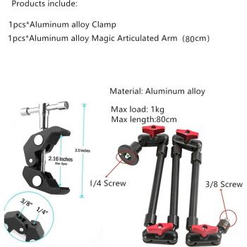 Brazo Articulado Mágico de 32 para Cámara DSLR, Videocámara, Smartphone y Webcam con Abrazadera de Montaje en Pared