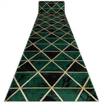 RUGSX Alfombra de Pasillo Exclusivo Emerald 1020 Glamour Mármol Elegante Triángulos Botella Verde/Oro 120x400 cm