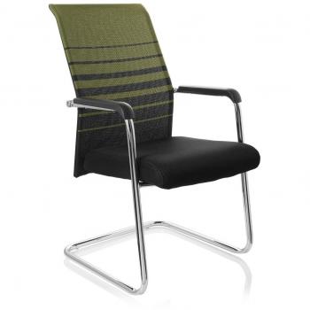 hjh OFFICE 706790 Silla Cantiléver Falcone V Tela Negro/Verde, Silla confidente Brazos, Respaldo en Malla Transpirable