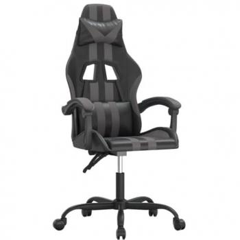 Silla gaming giratoria cuero sintético negro y gris con reposabrazos, inclinación alta ajustable y ruedas para oficina, sala de estar y trabajo