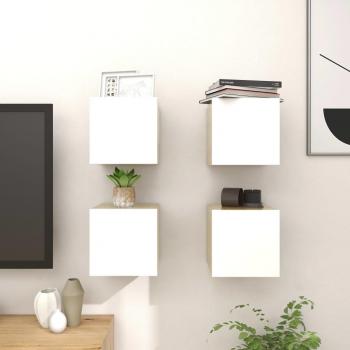 Mueble de salón de pared vidaXL 4 uds blanco roble Sonoma 30,5x30x30 cm, Mueble TV, Mueble Televisor, Mesa de TV