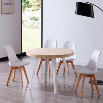 Mesa De Comedor Berg Extensible Forma Redonda Roble Nordish/Blanco