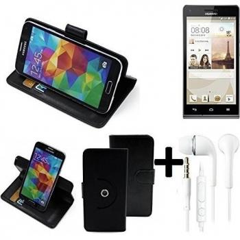 TOP SET: 360° Funda Smartphone para Huawei Ascend G6, negro + Auriculares | Función de stand Caso Monedero BookStyle mejor precio, mejor funcionamiento - K-S-Trade | Funda Universal Caso Monedero cubierta del tirón Monedero Monedero