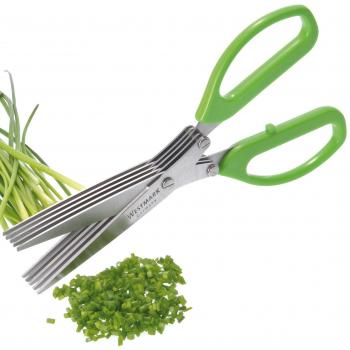 Westmark Tijeras para hierbas con peine de limpieza, 5 pares de hojas, Longitud de la hoja de corte: 20 cm, Acero inoxidable/plástico, Color: plata/verde, 11752280