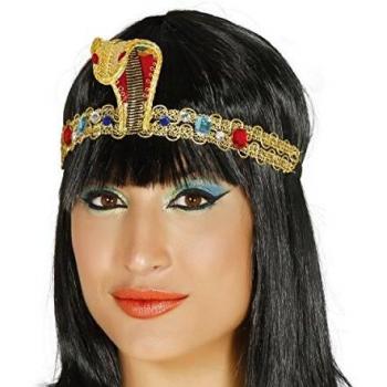 Diadema Cleopatra dorada con serpiente y gemas para disfraz de carnaval y Halloween