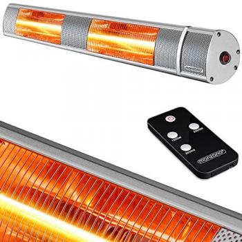 Calefactor Infrarrojo Eléctrico de Patio MZH3000 3000W Plata con Control Remoto y 3 Niveles de Calor
