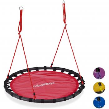 Columpio Jardín Redondo Ajustable Relaxdays para Niños y Adultos, Capacidad hasta 100 kg, Color Rojo, Diámetro 120 cm