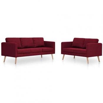 vidaXL Conjunto Sofá 2 y 3 Plazas 2 Piezas Tapizado Tela Estructura Patas Madera Diseño Moderno Cojín Asiento Respaldo Set Sillón Salón Sala Rojo Vino