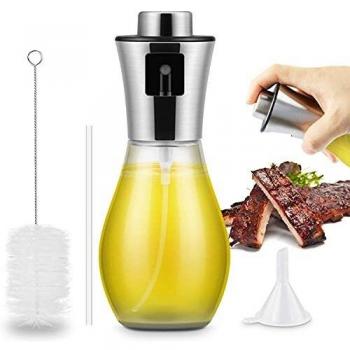 Pulverizador de Aceite Cocina 200ml, Botella de Spray Aceite para Freidora de Aire con Embudo y Pincel, Vidrio Dispensador Aceite Oliva Rociador de Vinagre para Cocinar, Ensalada, Hornear, Pan, BBQ