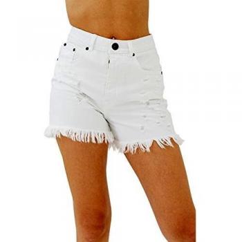 trueprodigy Casual Mujer Marca Pantalon Basico Ropa Retro Vintage Rock Vestir Moda Deportivo Slim Fit Designer Fashion Pantalones Cortos, Colores:White, Tamaño:38