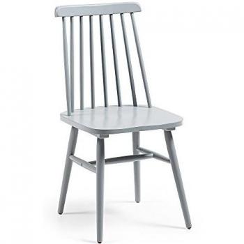 Kave Home - Silla de Comedor Tressia Gris Claro de Madera Maciza de Caucho