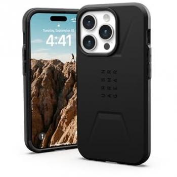 Funda Urban Armor Gear Civilian MagSafe para iPhone 15 Pro - Negro, Resistente a Choques, Compatible con Carga Inalámbrica/Magnética