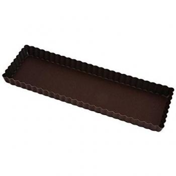 Moule para Tarta Rectangular Canelada Antiadherente con Fondo Fijo - 350x110 mm