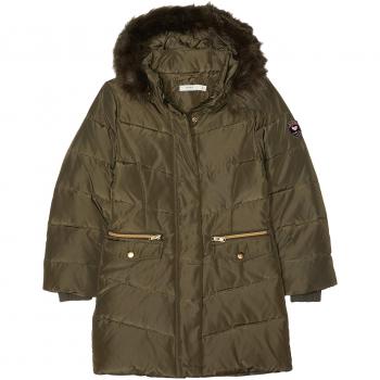 NAME IT Nkfmela Down Jacket Camp, Chaqueta para Niñas, Verde Detail: with Forest Night Color Fur, 140