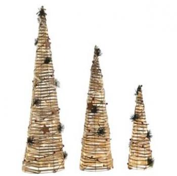 Adorno Navideño DKD Home Decor Rojo Natural 20 x 20 x 80 cm (3 Piezas)