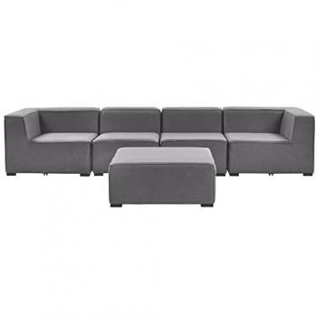 Conjunto de Sofá Modular de Jardín 4 Plazas con Ottomán en Tejido Gris Oscuro