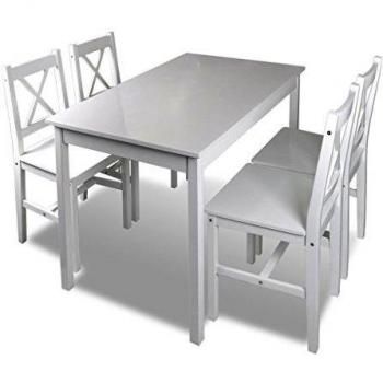 Mesa de madera con 4 sillas de madera Set de muebles blanco