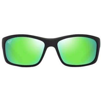 Maui Jim Kanaio Coast Matte Black/Green Rectangular Wrap Sunglasses for Men, Size 61mm