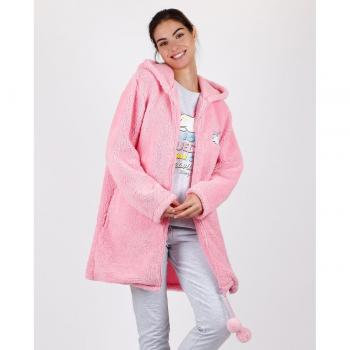 Bata de mujer con capucha y estampado de unicornio en color rosa