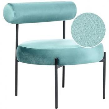 Sillón Vintage Sin Reposabrazos de Terciopelo Verde con Asiento Redondo y Estructura de Metal Negro Alpha