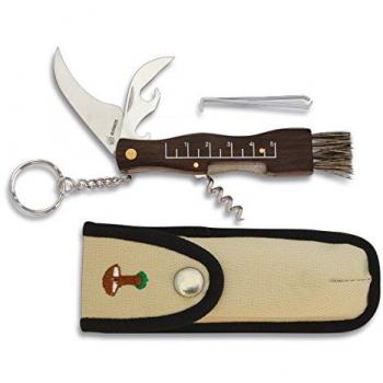 Navaja Setera Albainox 10593 con Mango de Madera y Hoja de Acero Inoxidable de 6 cm, incluye llavero, sacacorchos, abridor, brocha y funda de nylon