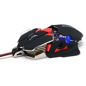 Masione Ratón Gaming Óptico PC y portátil USB 4800DPI 10 Botones LED, Negro-rojo
