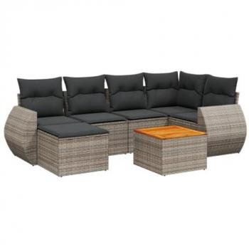7-Piece Grey Poly Rattan Garden Sofa Set with Cushions