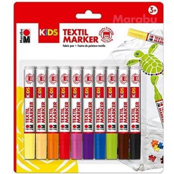 Set de 10 rotuladores textil para niños Marabu, 3 ml cada uno
