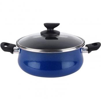 Magefesa Paula Olla 24 cm en acero esmaltado vitrificado, apta para inducción y lavavajillas, color azul