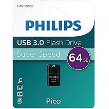 Pendrive Philips Pico Edition 64GB USB 3.0 Negro Ultra Pequeño con Velocidad de Lectura hasta 180 MB/s