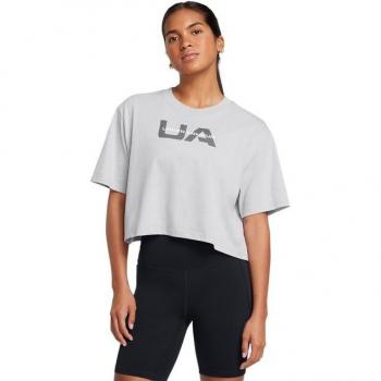 Camiseta casual de mujer Under Armour Ua W Boxy Crop Branded Ss Gris